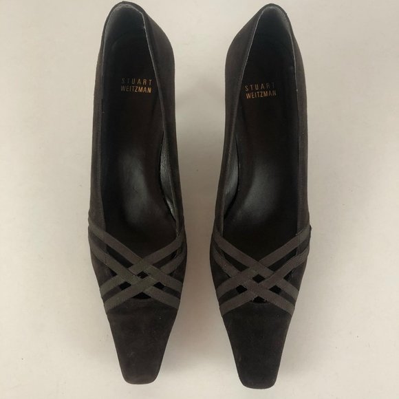*SOLD* Stuart Weitzman Brown Suede Leather Heels Sz 10 - Picture 4 of 9